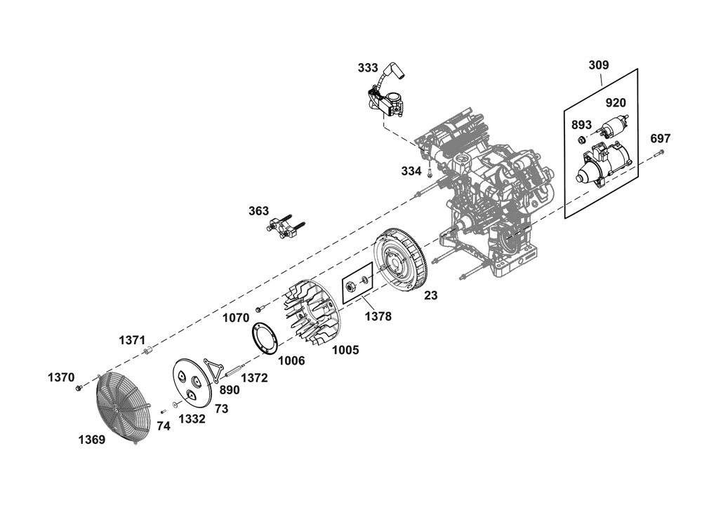 Flywheel, Ignition, And Starter Group Diagram and Parts List for 61G277-0036-J1  Briggs and Stratton Engine